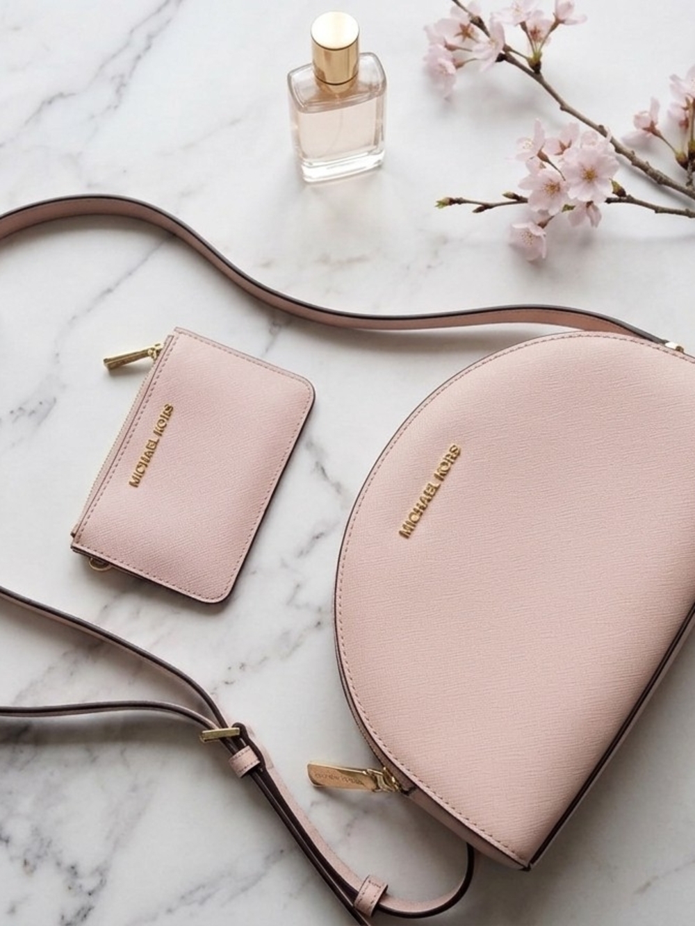 Michael Kors Blush Pink Saffiano Leather Dome Crossbody with Card Case
